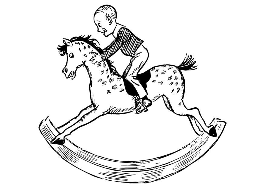 Coloriage enfant sur un cheval A  bascule